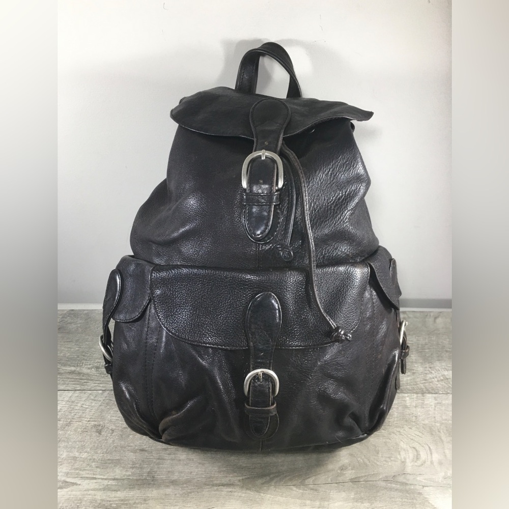 London Fog Travel Backpack Brown Distressed Leather Purse Day Everyday Knapsack
